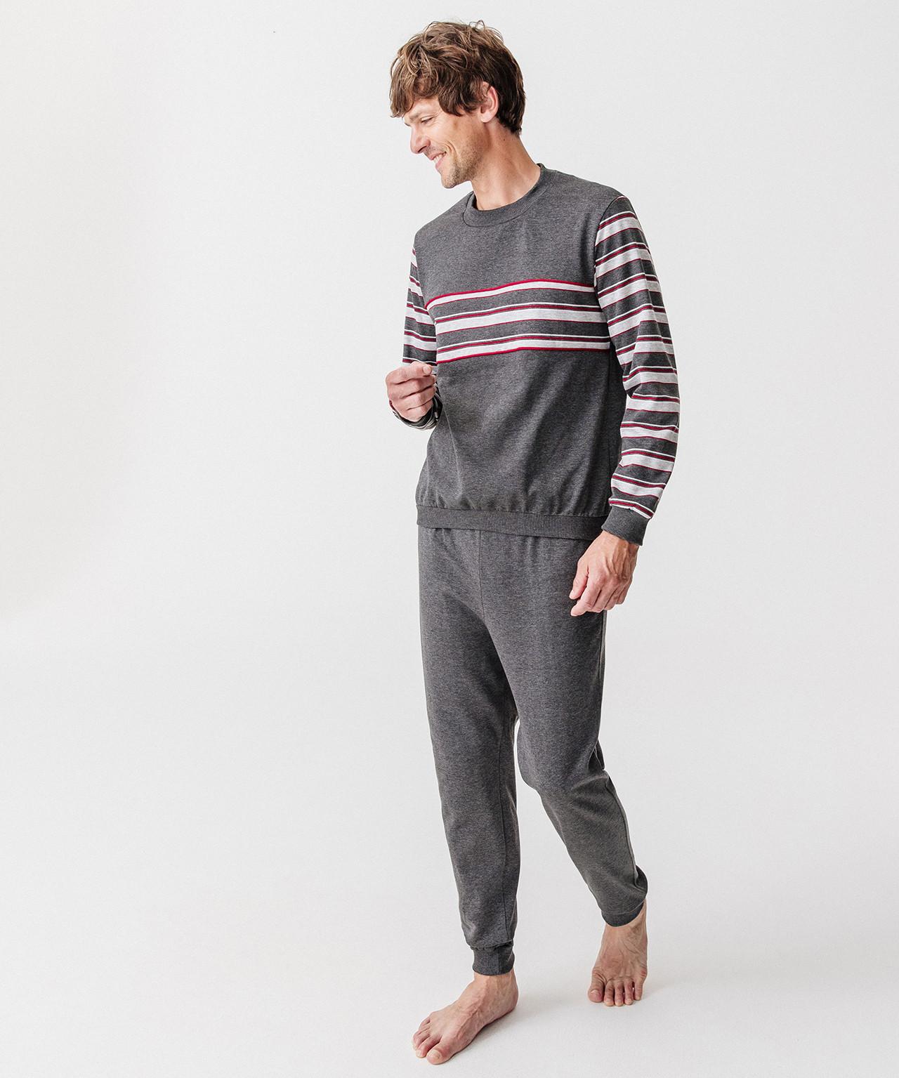 Image of Pyjama Aus Thermolactyl-molton Mit Angerauter Innenseite Und Rundhalsausschnitt. Unisex Grau XXL