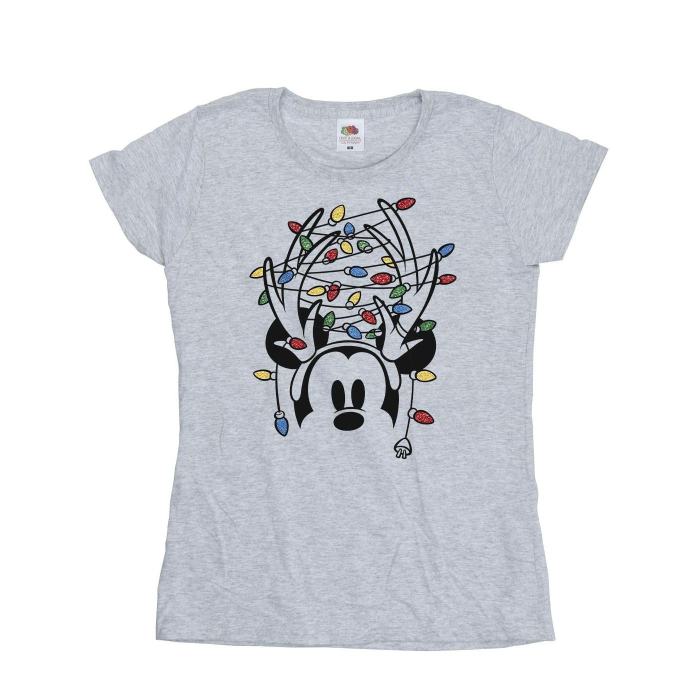 Image of Mickey Mouse Christmas Head Lights Tshirt Damen Grau XL