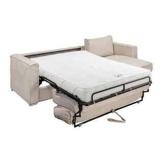 Vente-unique Canapé d'angle convertible express et réversible en velours côtelé beige- Couchage 140 cm - Matelas 18 cm LORETO  