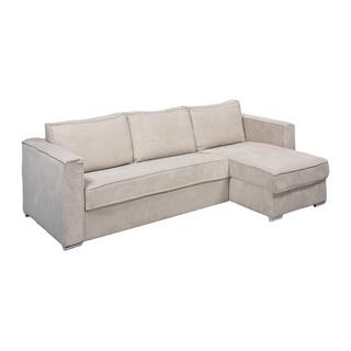 Vente-unique Canapé d'angle convertible express et réversible en velours côtelé beige- Couchage 140 cm - Matelas 18 cm LORETO  