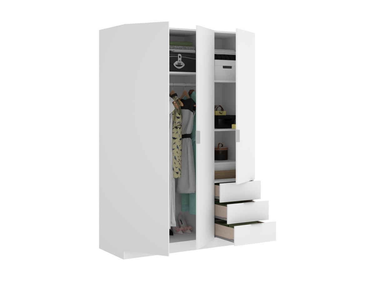 Vente-unique  Armoire 3 portes et 3 tiroirs - L121 cm - Blanc - LISTOWEL 