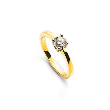 Bague solitaire serti 4 griffese or jaune 750, diamants 0.33ct. or blanc 750