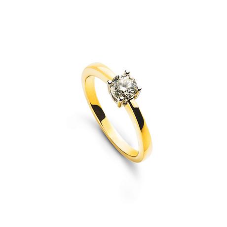 MUAU Schmuck  Bague solitaire serti 4 griffese or jaune 750, diamants 0.33ct. or blanc 750 