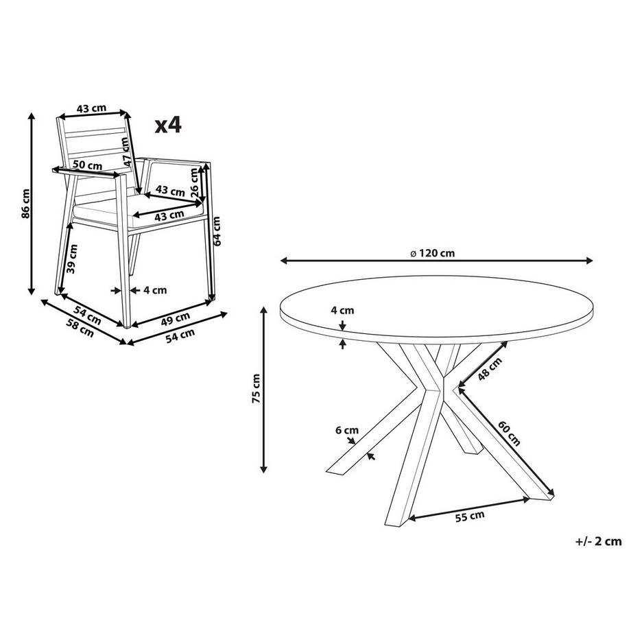 Beliani Salle à manger de jardin avec chaises en Aluminium Industriel MALETTO/TAVIANO  