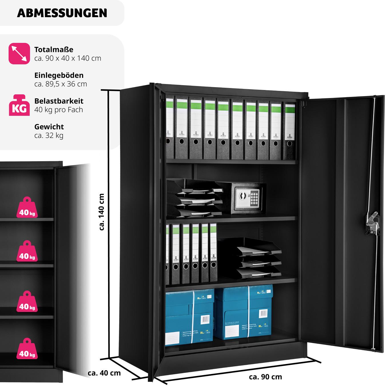 Tectake Aktenschrank mit 4 Böden 140x90x40cm abschliessbar  