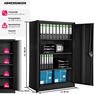 Tectake Aktenschrank mit 4 Böden 140x90x40cm abschliessbar  