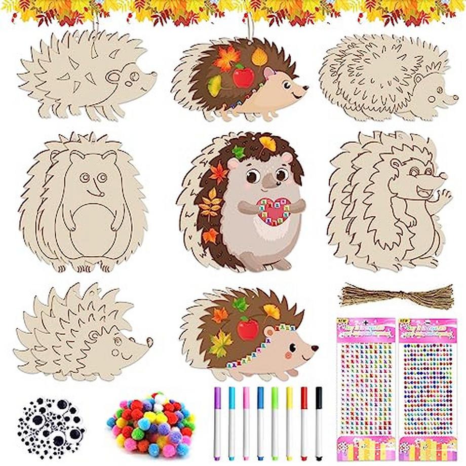 Igel-Bastelset für Kinder, 227-teiliges Igel-Bastelset aus Holz, Igel-Bastelsets zum Erntedankfest