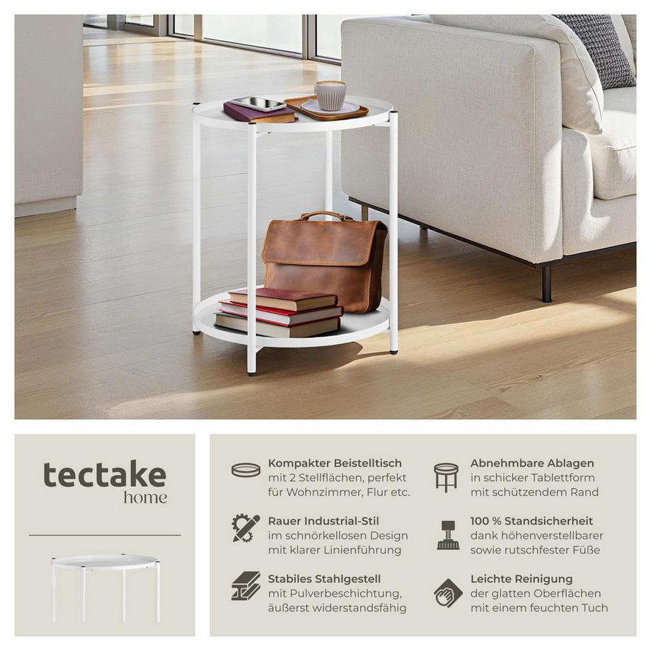 Tectake Beistelltisch Oxford Stahl rund mit abnehmbaren Ablagen  