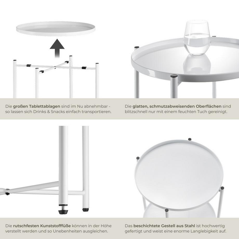 Tectake Beistelltisch Oxford Stahl rund mit abnehmbaren Ablagen  