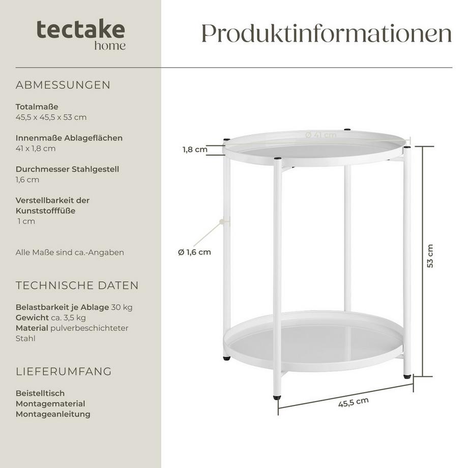Tectake Beistelltisch Oxford Stahl rund mit abnehmbaren Ablagen  