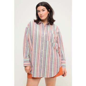 Chemisier oversized à rayures, col de chemise et manches longues