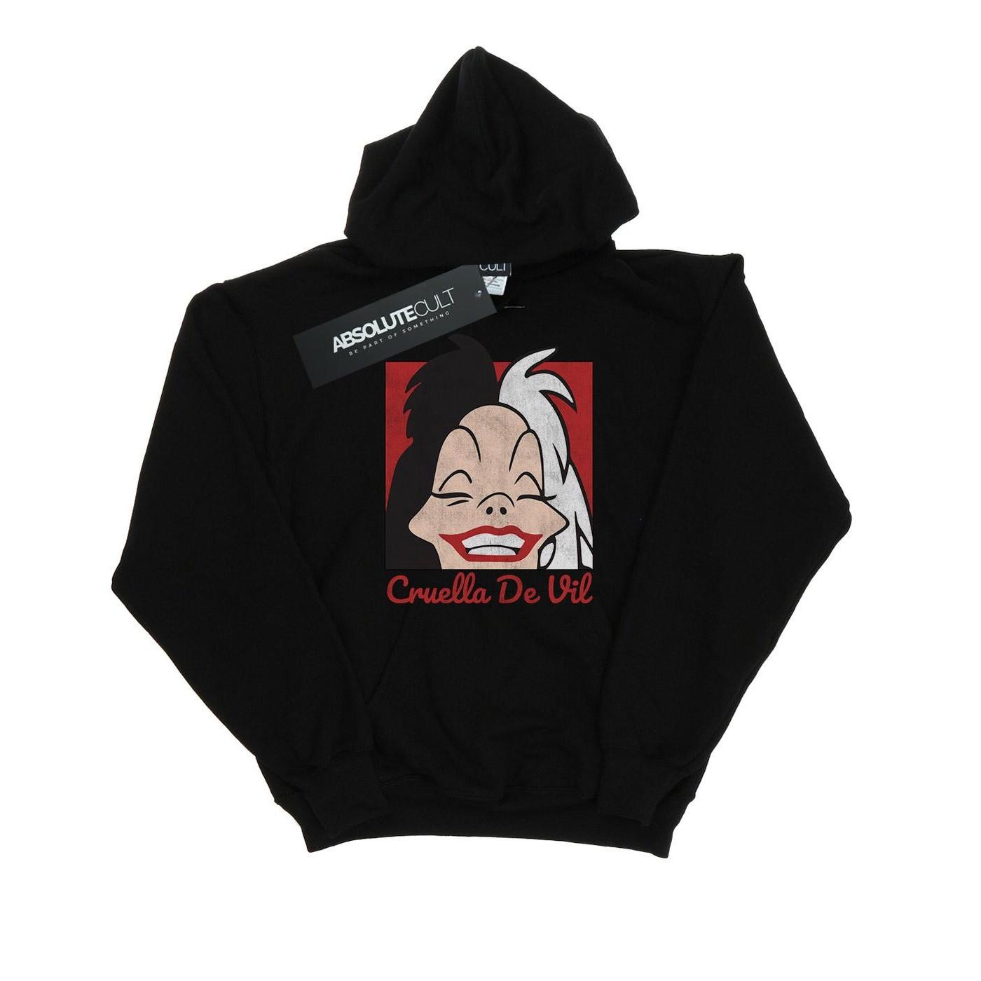 Image of Cruella De Vil Cropped Head Kapuzenpullover Unisex Schwarz 128