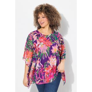 Ulla Popken  Blusa a doppio strato dal taglio oversize con scollo a girocollo e mezze maniche 