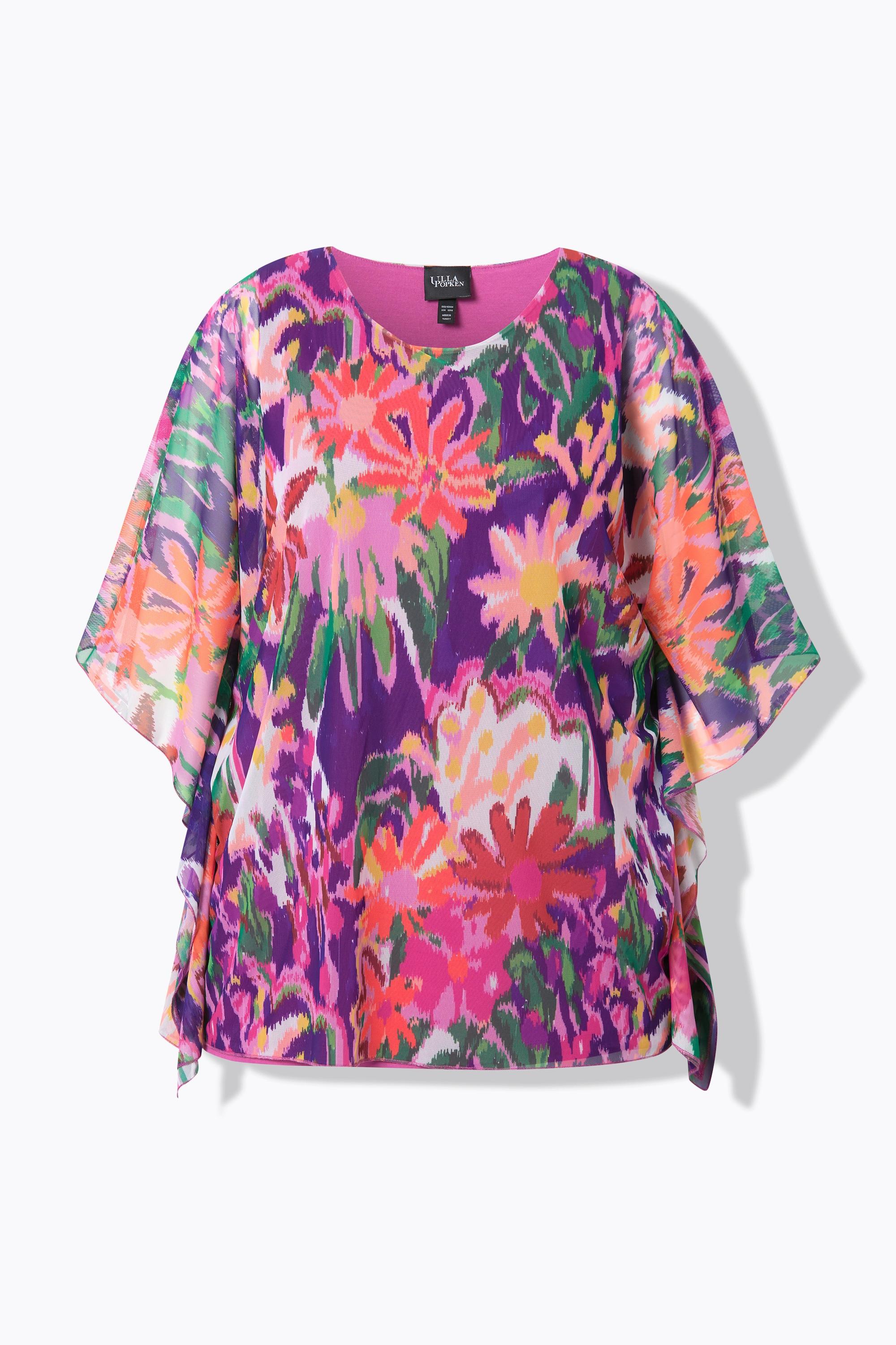 Ulla Popken  Blusa a doppio strato dal taglio oversize con scollo a girocollo e mezze maniche 