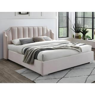 Vente-unique Letto con contenitore con testata letto curva 160 x 200 cm Velluto Rosa + Materasso - TEOMIS  