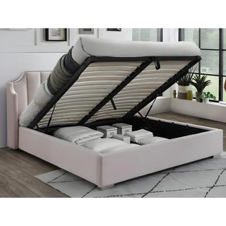 Vente-unique Letto con contenitore con testata letto curva 160 x 200 cm Velluto Rosa + Materasso - TEOMIS  