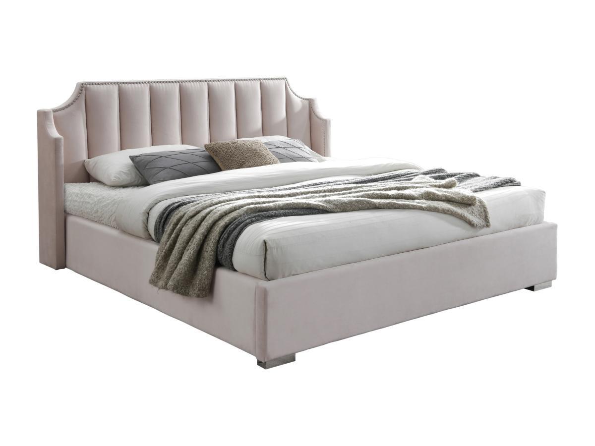 Vente-unique Letto con contenitore con testata letto curva 160 x 200 cm Velluto Rosa + Materasso - TEOMIS  