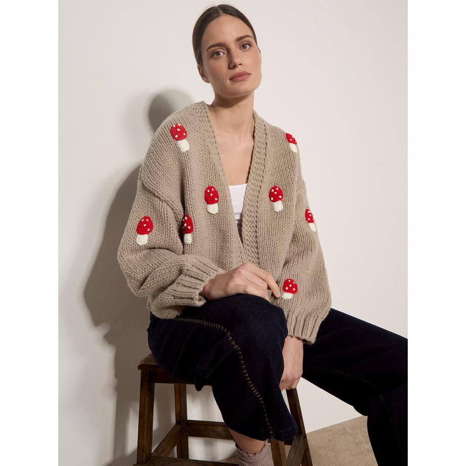 APRICOT Cardigan a maglia grossa con applicazione fungo  