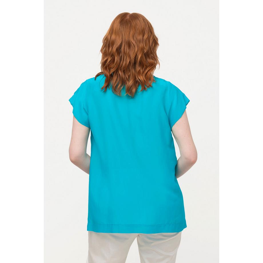 Ulla Popken Seidenmix Bluse Schluppe Stehkragen Halbarm  