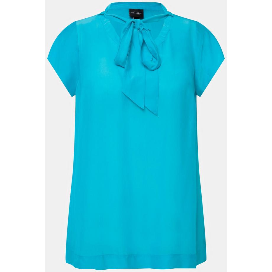 Ulla Popken Seidenmix Bluse Schluppe Stehkragen Halbarm  