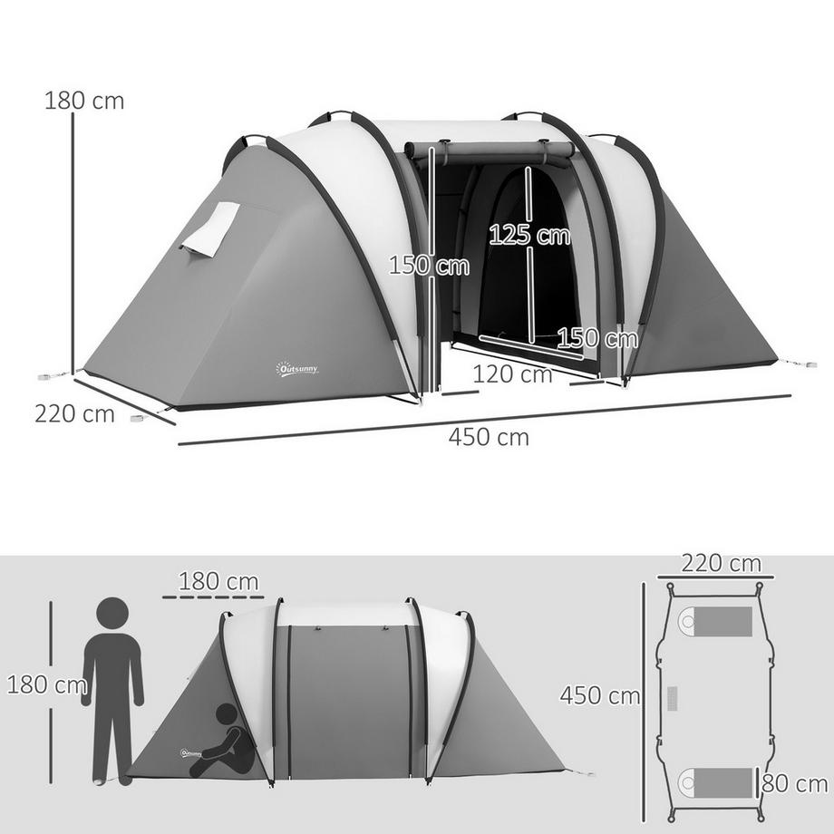 Northio  Tente de camping pour 4-5 personnes, tente familiale légère et hydrofuge avec 3 portes latérales, tente avec colonne d'eau de 3000 mm, tente tunnel, tente dôme pour camping, voyage, jardin Aosom 