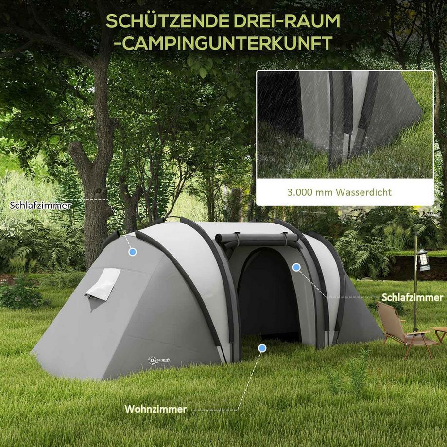 Northio  Tente de camping pour 4-5 personnes, tente familiale légère et hydrofuge avec 3 portes latérales, tente avec colonne d'eau de 3000 mm, tente tunnel, tente dôme pour camping, voyage, jardin Aosom 