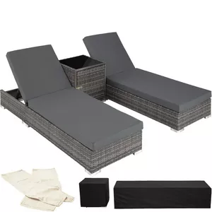2 lettini in alluminio e polyrattan + tavolo