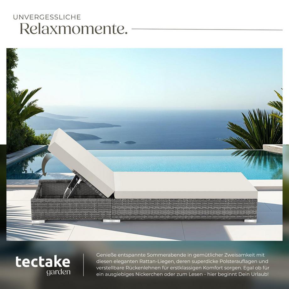 Tectake 2er Set Rattan Sonnenliegen  mit Aluminiumgestell inklusive 2 Bezugssets und Schutzhülle  