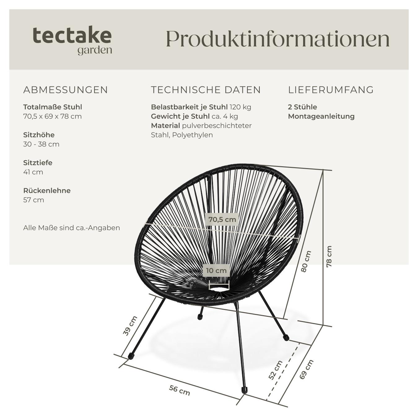 Tectake Lot de 2 chaises de jardin pliantes SANTANA Design rétro dans le style acapulco  