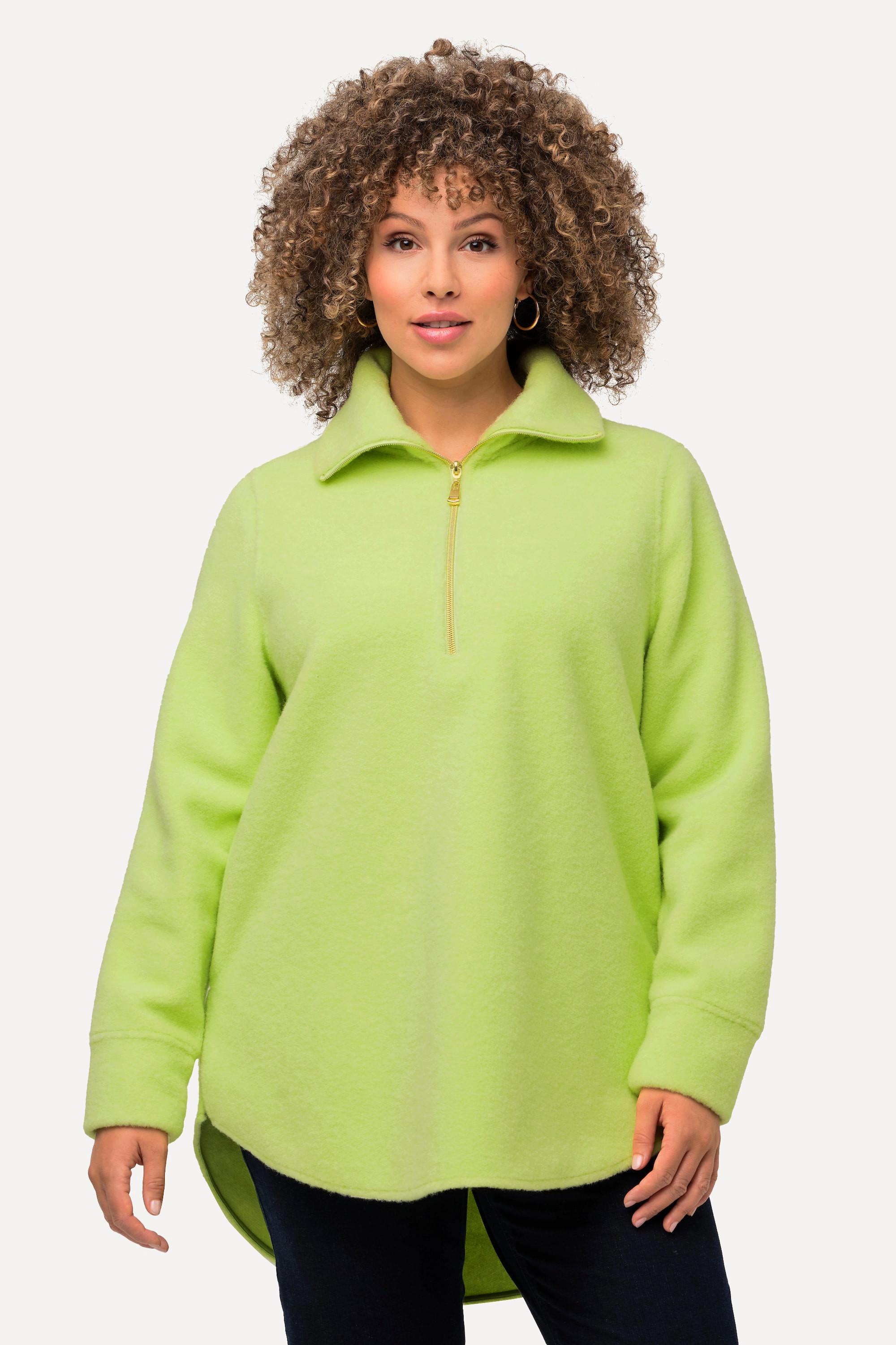 Ulla Popken  Sweat-shirt en polaire à col montant et manches longues, fermeture à glissière - silhouette en A 