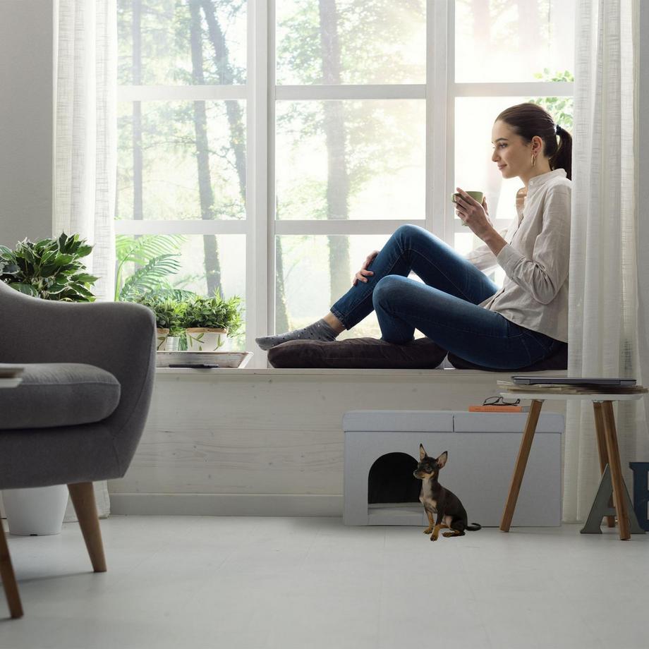 B2X  Cache-chat gris avec couvercle 
