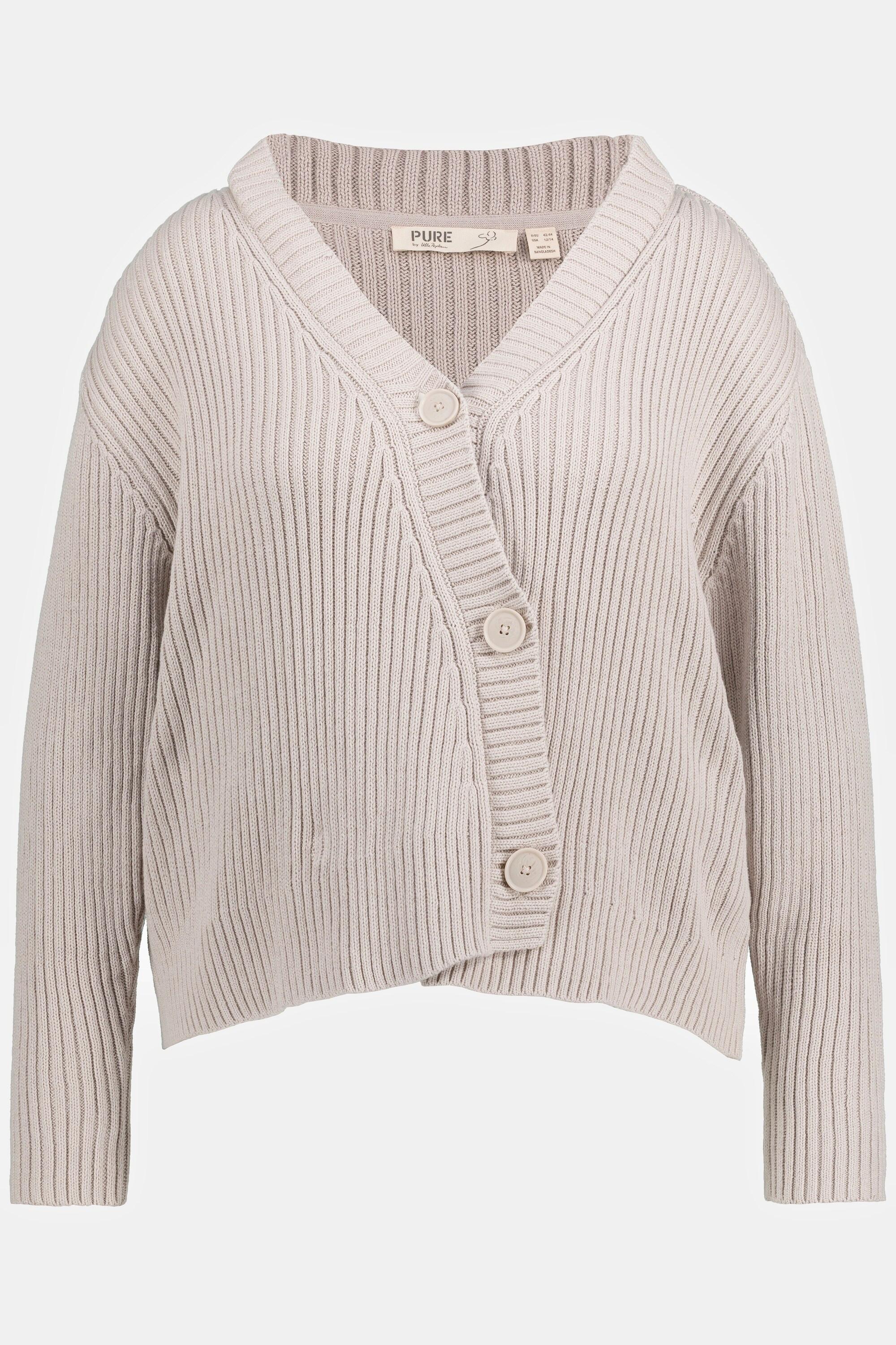 Ulla Popken  Cardigan, tricot bord-côte, décolleté en V, coton bio 