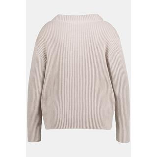 Ulla Popken  Cardigan, tricot bord-côte, décolleté en V, coton bio 