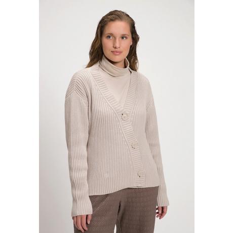 Ulla Popken  Cardigan, tricot bord-côte, décolleté en V, coton bio 