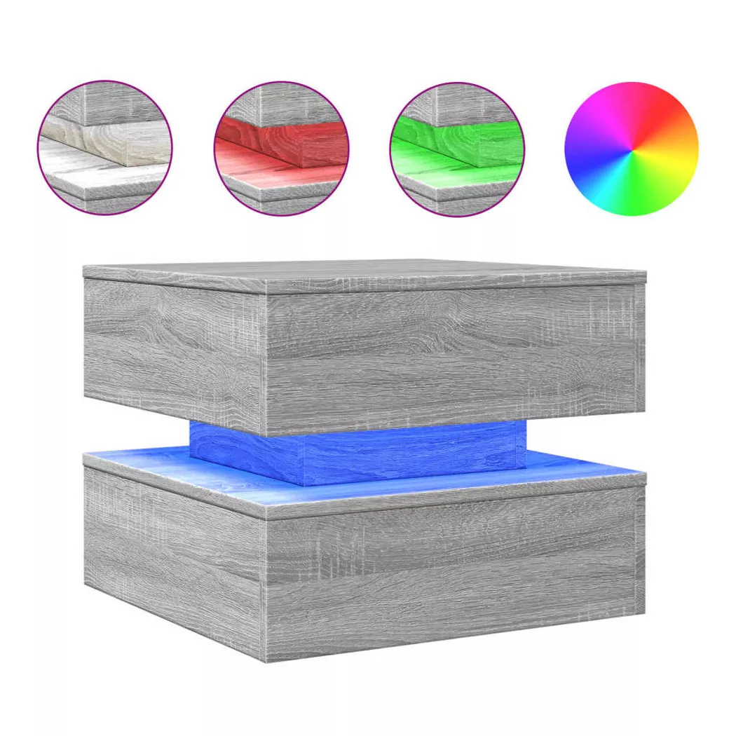 Table basse avec lumières led sonoma gris 50x50x40 cm