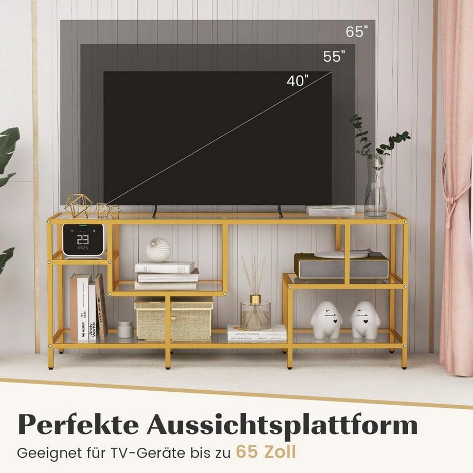 Northix  TV-Schrank Fernsehtisch für Fernseher bis zu 65 Zoll TV-Tisch Gold 147 x 40 x 62 cm 