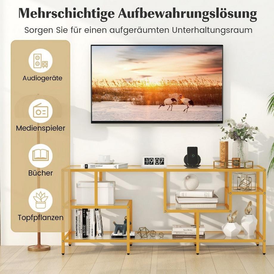 Northix  TV-Schrank Fernsehtisch für Fernseher bis zu 65 Zoll TV-Tisch Gold 147 x 40 x 62 cm 