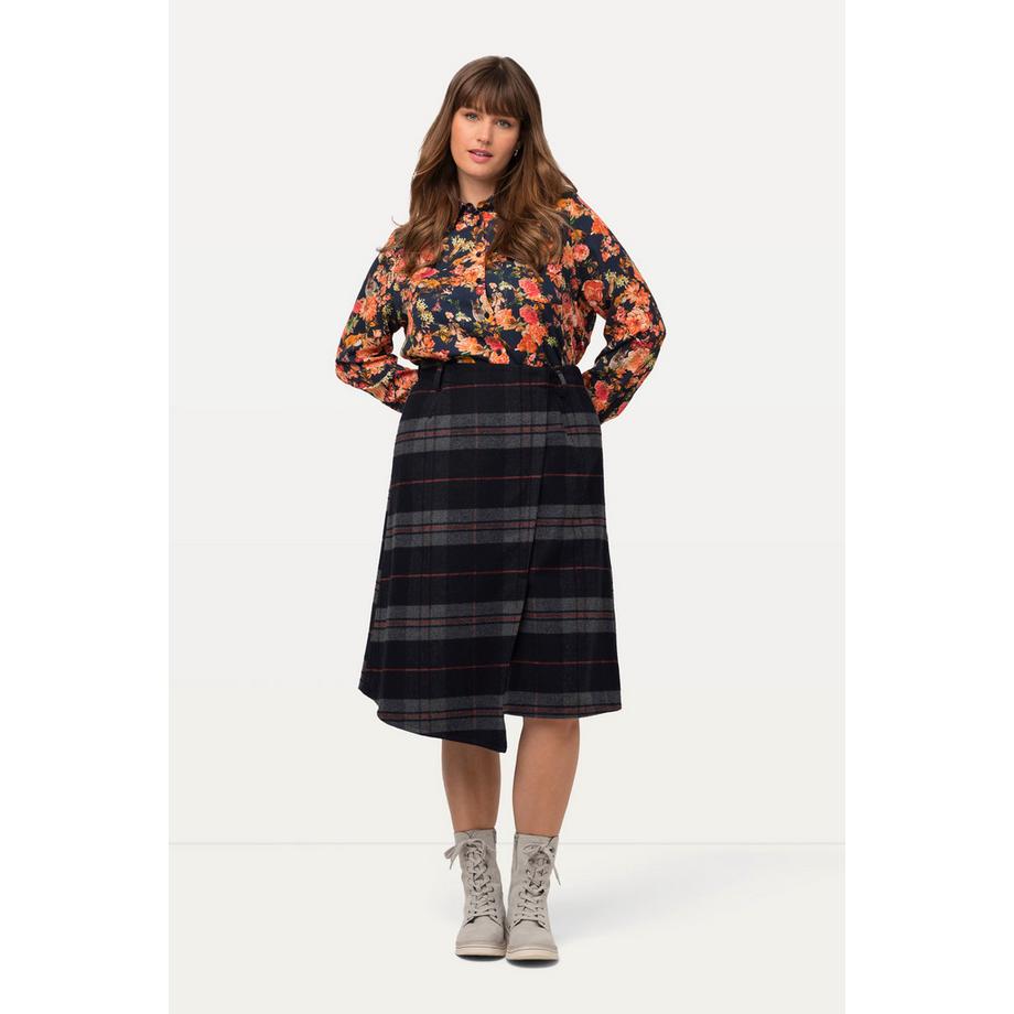 Ulla Popken Gonna Kilt Quadri Linea A Effetto Incrociato Vita Comoda  