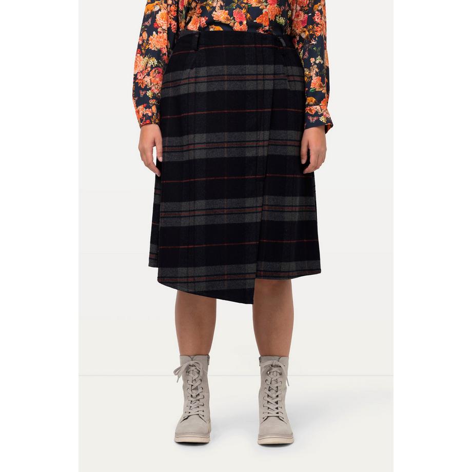 Ulla Popken Gonna Kilt Quadri Linea A Effetto Incrociato Vita Comoda  