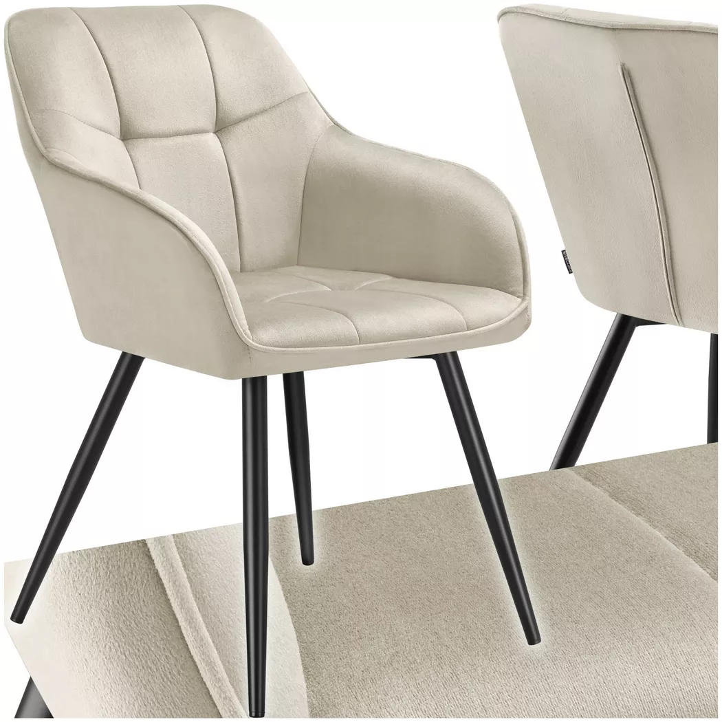 Tectake - Chaise rembourrée en velours matelassé avec dossier continu crème/noir