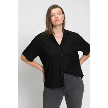 Blusa in misto lino dal taglio oversize con revers e mezze maniche