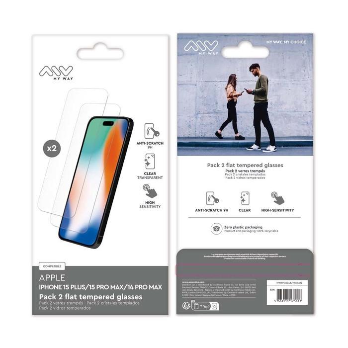 MYWAY  Pack 2 Verre Trempé pour iPhone 15 Plus/15 Pro Max/14 Pro Max 