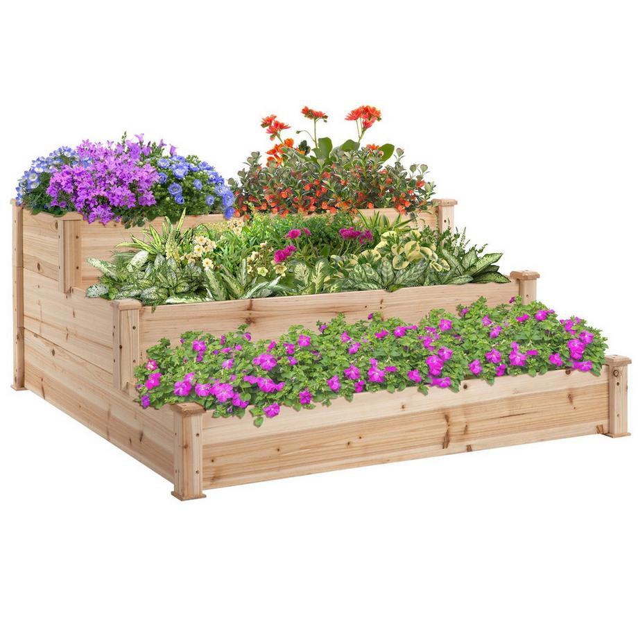 Northio Lit Surélevé À 3 Étages, Parterre De Plantes, Parterre D'Herbes Aromatiques, Escaliers De Fleurs Pour Balcon, Jardin, Bois De Sapin Naturel, 124 X 124 X 56 Cm  
