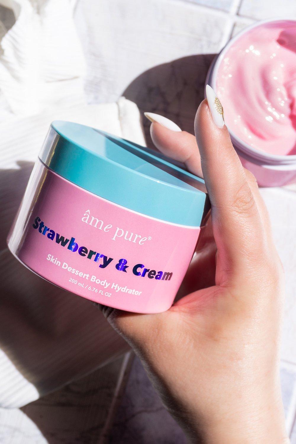 âme pure  Strawberry & Cream | Skin Dessert - Crème hydratante pour le corps / délicieux parfum de fraises sucrées avec de la crème fouettée 