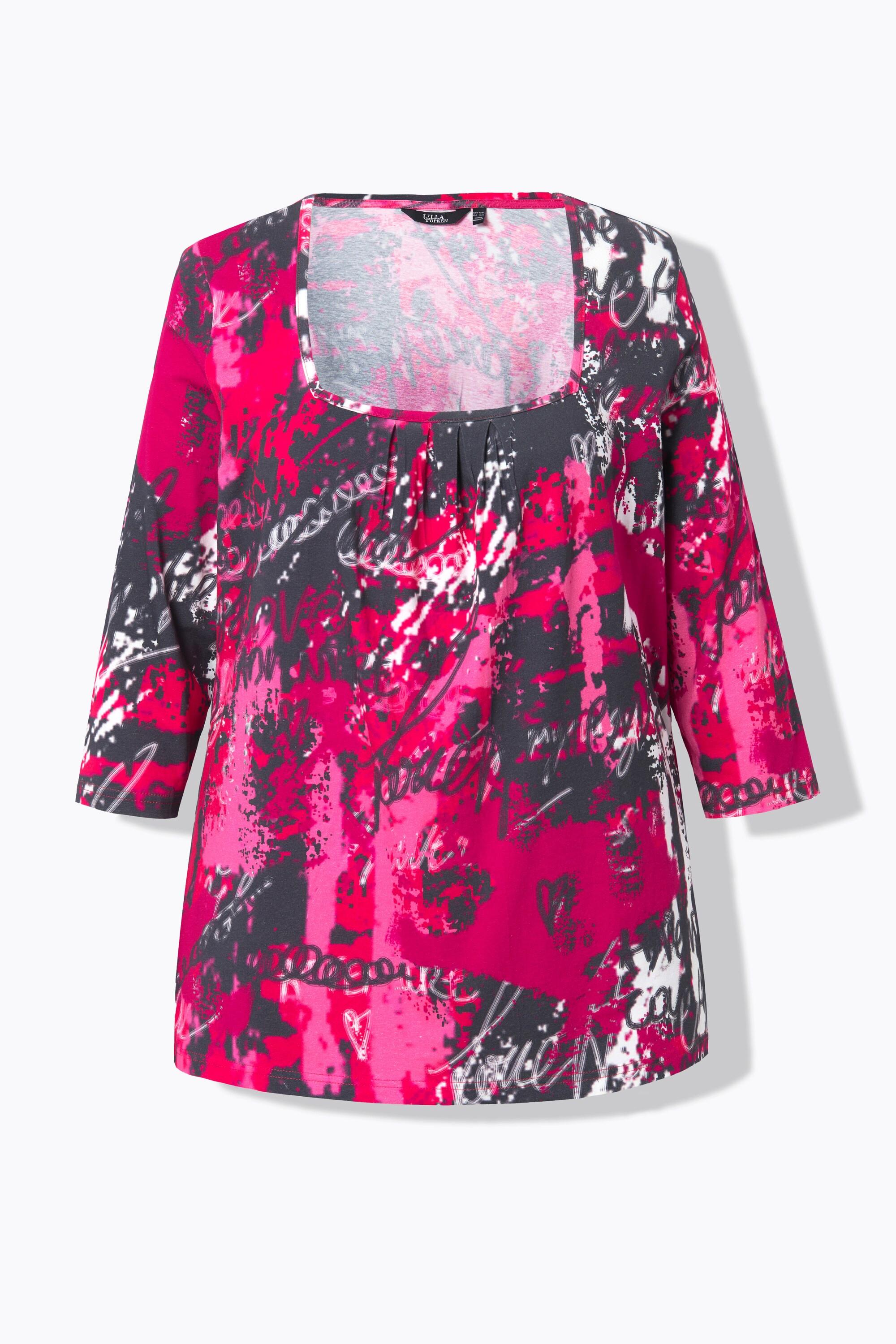 Ulla Popken  Shirt, A-Linie, Zierfalten, Carree-Ausschnitt, 3/4-Arm 