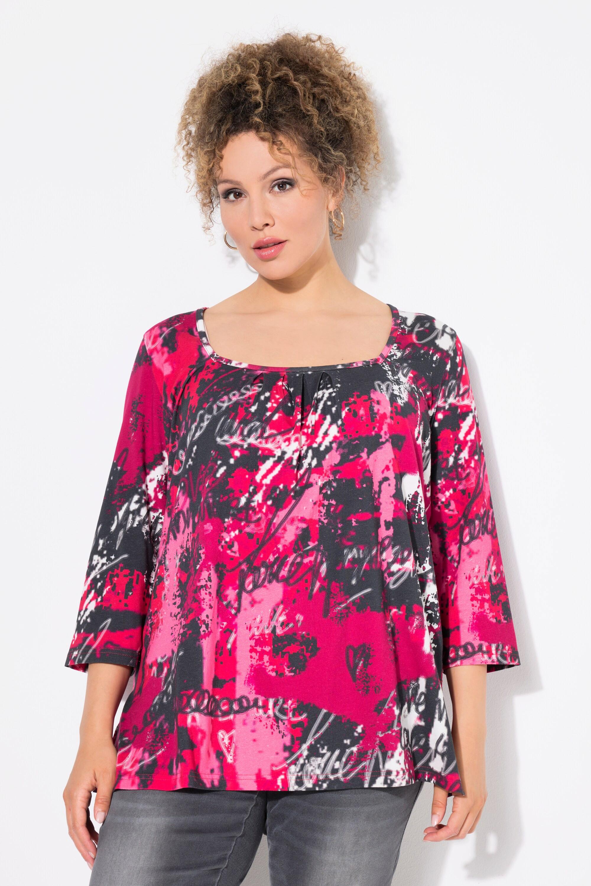 Ulla Popken  Shirt, A-Linie, Zierfalten, Carree-Ausschnitt, 3/4-Arm 