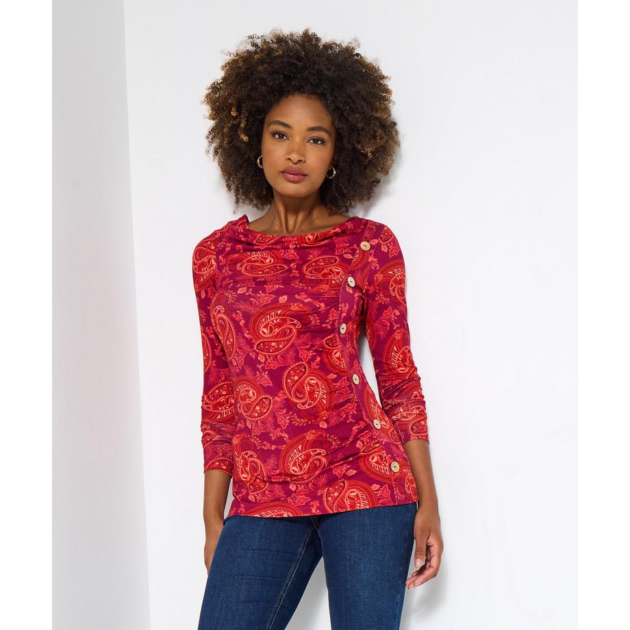 Joe Browns Maglia Maniche Lunghe Stampa Paisley Dettagli Bottoni  