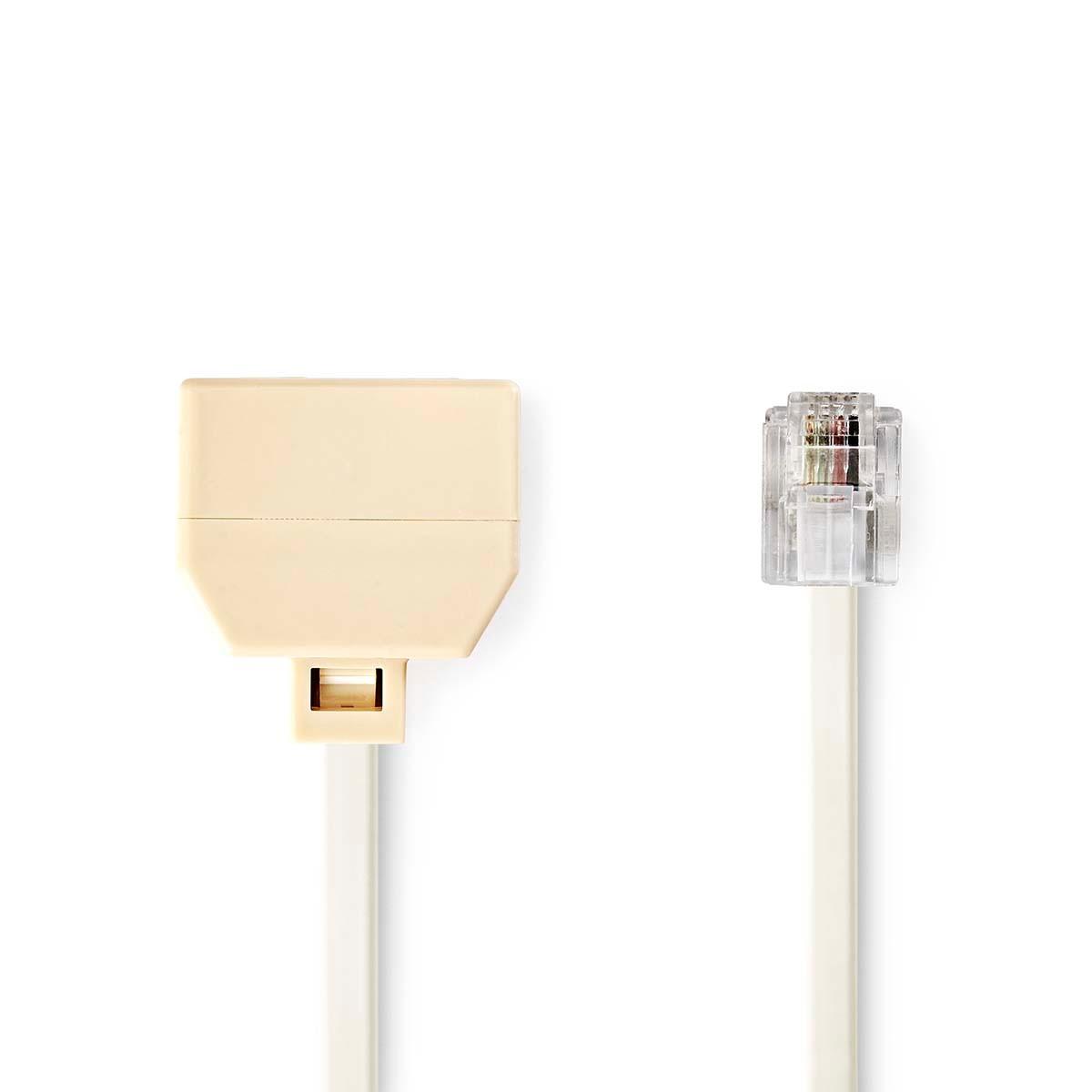 Image of Telekommunikations-Verlängerungskabel | RJ11 Stecker | 2x RJ11 (4/6) Buchse | 2,00 m | Kabelaufbau: Flach | Kabeltyp: RJ11 | Elfenbein.