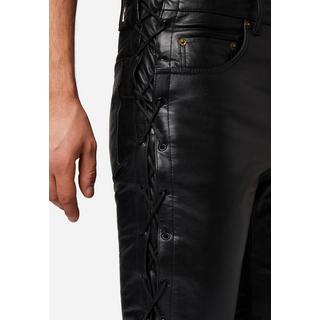 RICANO  Pantalon en cuir pour hommes S/L Jeans Büffel Nappa, de style motard et de style à cinq poches avec lacets. 