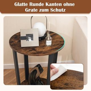 B2X Tavolino rotondo con ripiano aperto e amp; Tavolino da divano con struttura in metallo a 2 livelli, marrone rustico  